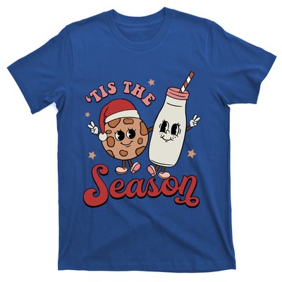 Tis The Season Cookies Milk Santa Hat Christmas Retro Xmas Gift T-Shirt