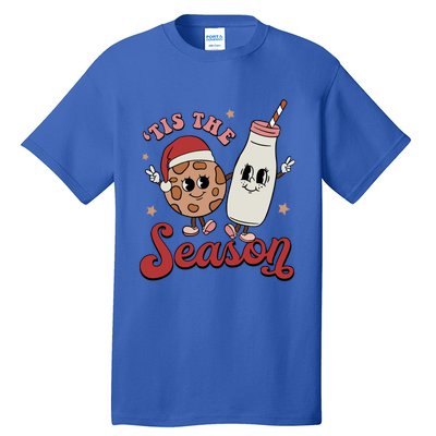 Tis The Season Cookies Milk Santa Hat Christmas Retro Xmas Gift Tall T-Shirt