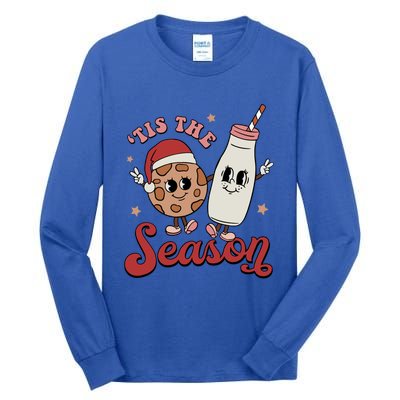 Tis The Season Cookies Milk Santa Hat Christmas Retro Xmas Gift Tall Long Sleeve T-Shirt