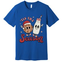 Tis The Season Cookies Milk Santa Hat Christmas Retro Xmas Gift Premium T-Shirt