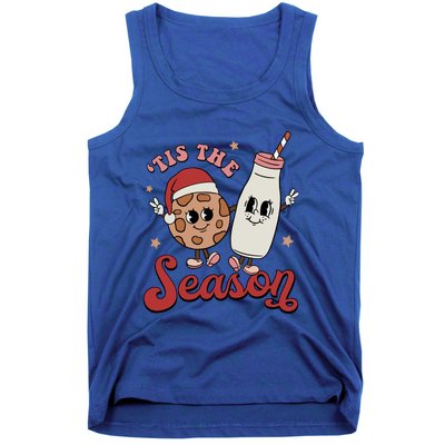 Tis The Season Cookies Milk Santa Hat Christmas Retro Xmas Gift Tank Top