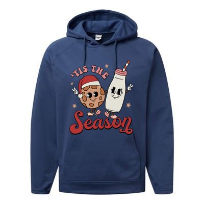 Tis The Season Cookies Milk Santa Hat Christmas Retro Xmas Gift Performance Fleece Hoodie