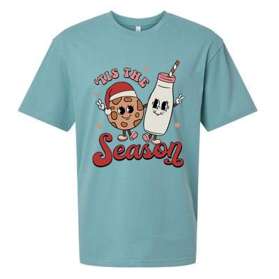 Tis The Season Cookies Milk Santa Hat Christmas Retro Xmas Gift Sueded Cloud Jersey T-Shirt