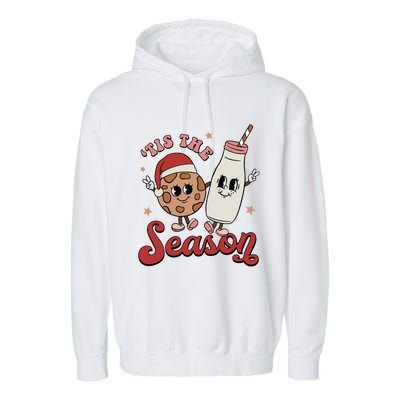 Tis The Season Cookies Milk Santa Hat Christmas Retro Xmas Gift Garment-Dyed Fleece Hoodie