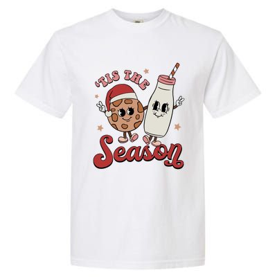 Tis The Season Cookies Milk Santa Hat Christmas Retro Xmas Gift Garment-Dyed Heavyweight T-Shirt