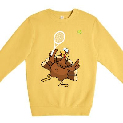 Turkey Tennis Sunset Retro Thanksgiving Sport Gift Premium Crewneck Sweatshirt