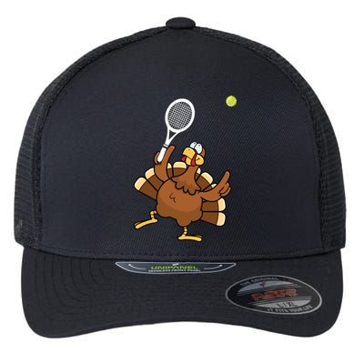 Turkey Tennis Sunset Retro Thanksgiving Sport Gift Flexfit Unipanel Trucker Cap