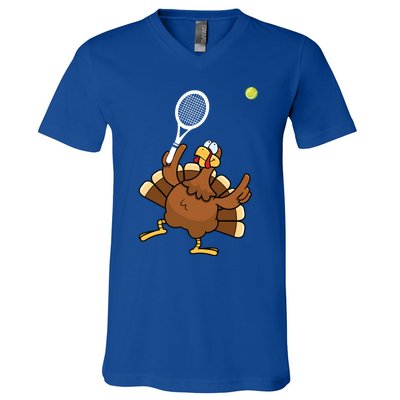 Turkey Tennis Sunset Retro Thanksgiving Sport Gift V-Neck T-Shirt