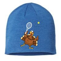 Turkey Tennis Sunset Retro Thanksgiving Sport Gift Sustainable Beanie