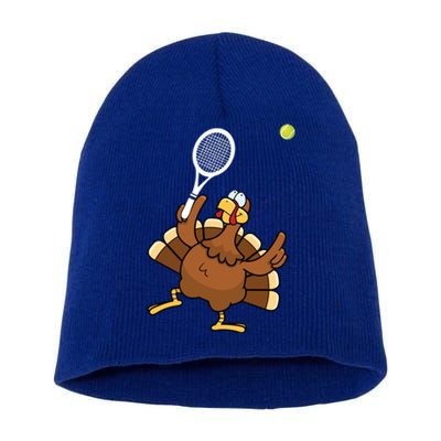 Turkey Tennis Sunset Retro Thanksgiving Sport Gift Short Acrylic Beanie