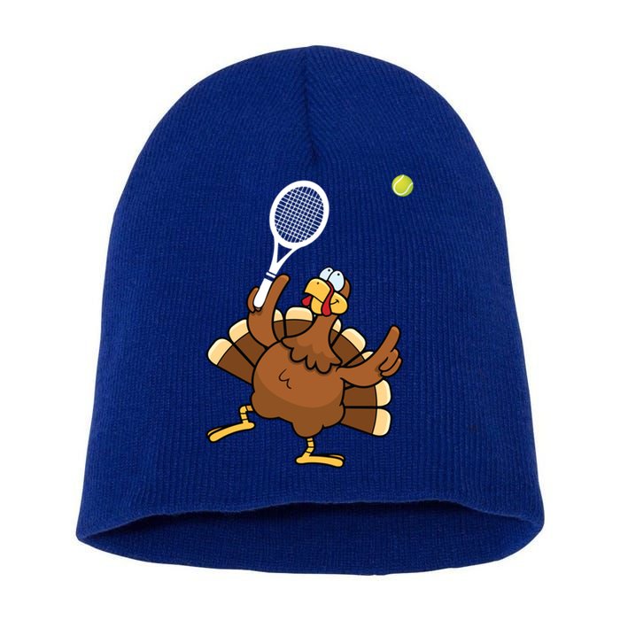 Turkey Tennis Sunset Retro Thanksgiving Sport Gift Short Acrylic Beanie