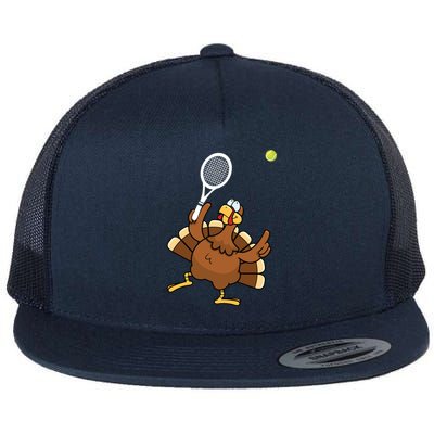 Turkey Tennis Sunset Retro Thanksgiving Sport Gift Flat Bill Trucker Hat