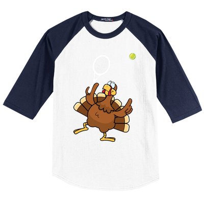 Turkey Tennis Sunset Retro Thanksgiving Sport Gift Baseball Sleeve Shirt