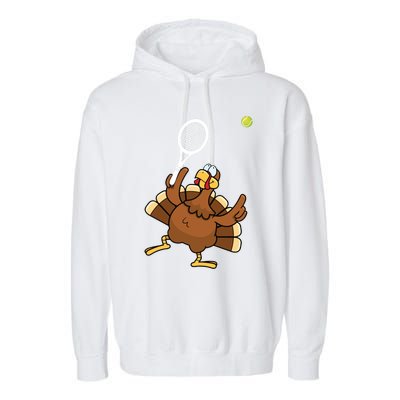 Turkey Tennis Sunset Retro Thanksgiving Sport Gift Garment-Dyed Fleece Hoodie