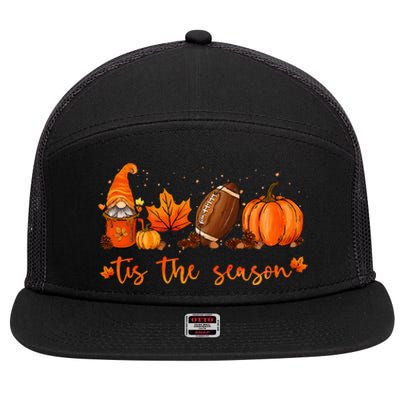 Tis The Season Pumpkin Leaf Latte Fall Thanksgiving Football 7 Panel Mesh Trucker Snapback Hat