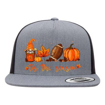 Tis The Season Pumpkin Leaf Latte Fall Thanksgiving Football Flat Bill Trucker Hat