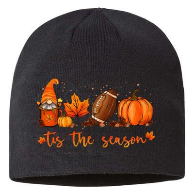 Tis The Season Pumpkin Leaf Latte Fall Thanksgiving Football Sustainable Beanie