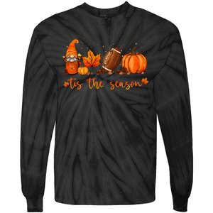 Tis The Season Pumpkin Leaf Latte Fall Thanksgiving Football Tie-Dye Long Sleeve Shirt