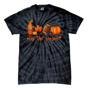 Tis The Season Pumpkin Leaf Latte Fall Thanksgiving Football Tie-Dye T-Shirt