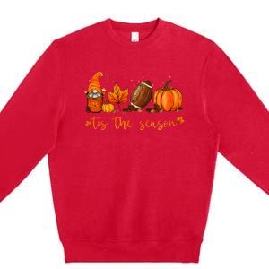 Tis The Season Pumpkin Leaf Latte Fall Thanksgiving Football Premium Crewneck Sweatshirt