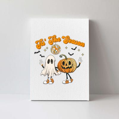 Tis The Season Retro Ghost Pumpkin Halloween Thanksgiving Canvas