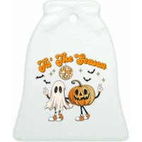 Tis The Season Retro Ghost Pumpkin Halloween Thanksgiving Ceramic Bell Ornament