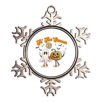 Tis The Season Retro Ghost Pumpkin Halloween Thanksgiving Metallic Star Ornament