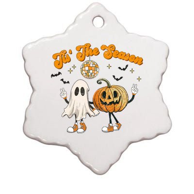 Tis The Season Retro Ghost Pumpkin Halloween Thanksgiving Ceramic Star Ornament