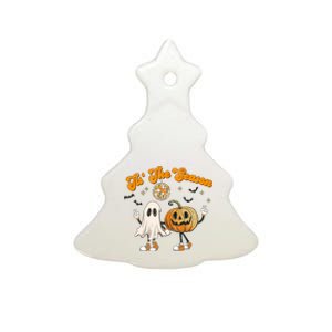 Tis The Season Retro Ghost Pumpkin Halloween Thanksgiving Ceramic Tree Ornament