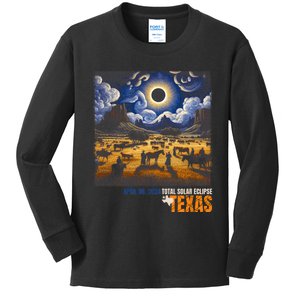 Texas Total Solar Eclipse Retro April 8 2024 Astronomy Kids Long Sleeve Shirt