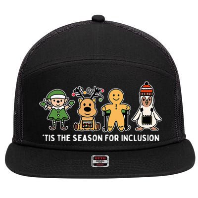 Tis The Season For Inclusion Ot Pt Slp Therapist Christmas 7 Panel Mesh Trucker Snapback Hat