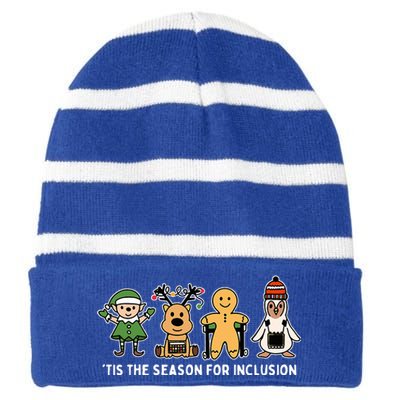 Tis The Season For Inclusion Ot Pt Slp Therapist Christmas Striped Beanie with Solid Band