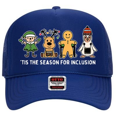 Tis The Season For Inclusion Ot Pt Slp Therapist Christmas High Crown Mesh Back Trucker Hat