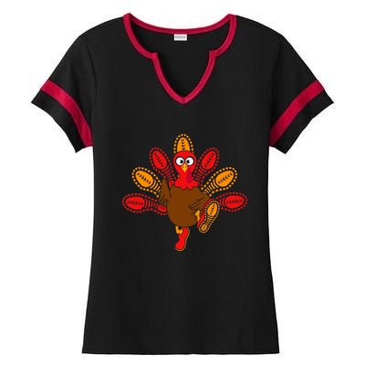 Thanksgiving Trot Squad Turkey Ladies Halftime Notch Neck Tee