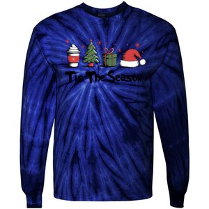 Tis The Season Christmas Holiday Coffee Santa Claus Tie-Dye Long Sleeve Shirt