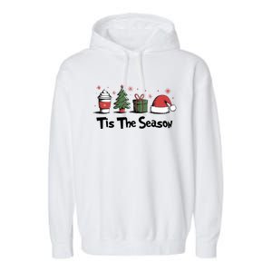 Tis The Season Christmas Holiday Coffee Santa Claus Garment-Dyed Fleece Hoodie