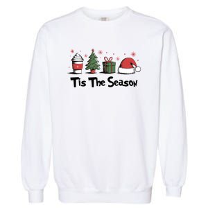 Tis The Season Christmas Holiday Coffee Santa Claus Garment-Dyed Sweatshirt