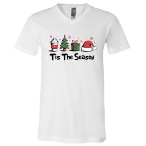 Tis The Season Christmas Holiday Coffee Santa Claus V-Neck T-Shirt