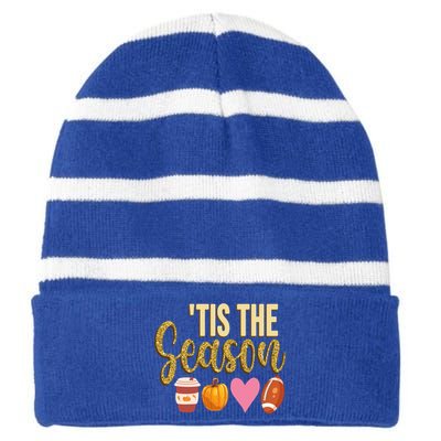 Tis The Season Fall Lover Cute Striped Beanie with Solid Band