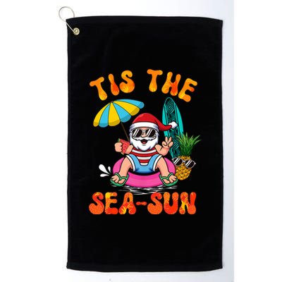 Tis The Sea Sun Santa Surfing Christmas In July Tropical Platinum Collection Golf Towel