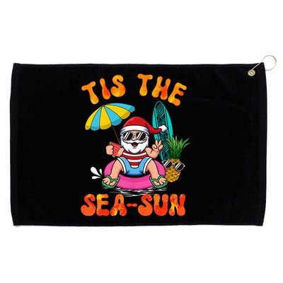 Tis The Sea Sun Santa Surfing Christmas In July Tropical Grommeted Golf Towel