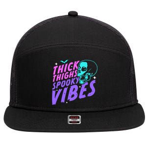 Thick Thighs Spooky Vibes Funny Halloween Skull Pastel Goth Great Gift 7 Panel Mesh Trucker Snapback Hat