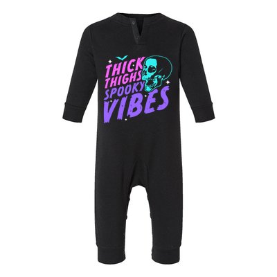 Thick Thighs Spooky Vibes Funny Halloween Skull Pastel Goth Great Gift Infant Fleece One Piece