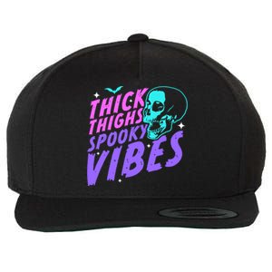 Thick Thighs Spooky Vibes Funny Halloween Skull Pastel Goth Great Gift Wool Snapback Cap