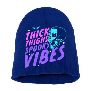 Thick Thighs Spooky Vibes Funny Halloween Skull Pastel Goth Great Gift Short Acrylic Beanie