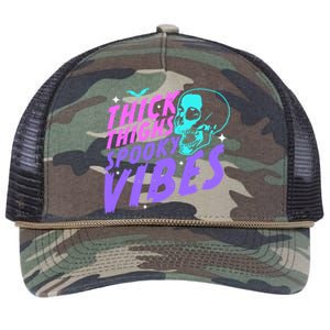 Thick Thighs Spooky Vibes Funny Halloween Skull Pastel Goth Great Gift Retro Rope Trucker Hat Cap