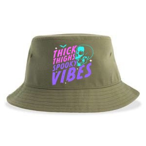 Thick Thighs Spooky Vibes Funny Halloween Skull Pastel Goth Great Gift Sustainable Bucket Hat