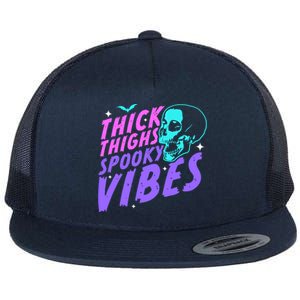 Thick Thighs Spooky Vibes Funny Halloween Skull Pastel Goth Great Gift Flat Bill Trucker Hat