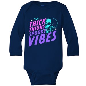 Thick Thighs Spooky Vibes Funny Halloween Skull Pastel Goth Great Gift Baby Long Sleeve Bodysuit