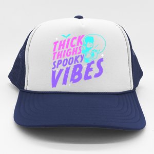 Thick Thighs Spooky Vibes Funny Halloween Skull Pastel Goth Great Gift Trucker Hat